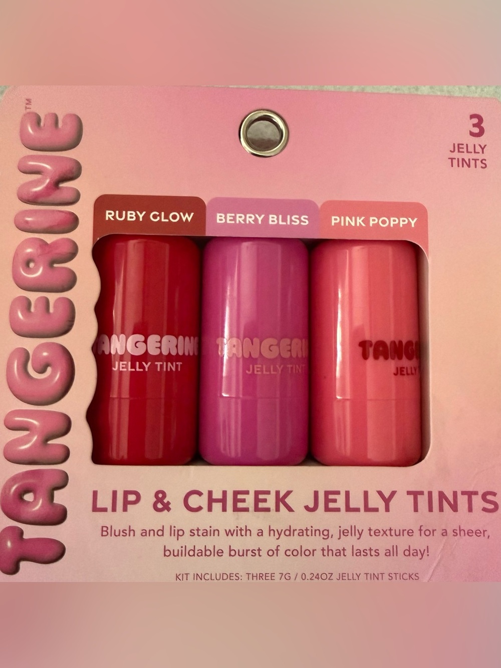 Tangerine Lip & Cheek Jelly Tint Trio — Ruby Glow, Berry Bliss, Pink Poppy NIP